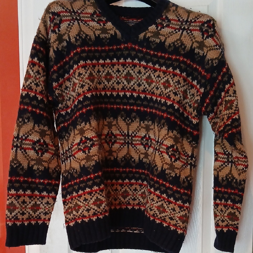 Abercrombie & Fitch Men's Patterned Crewneck Sweater - Black, Brown, Red
